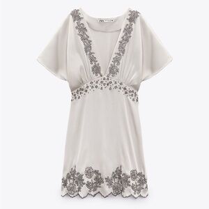 NWT Zara Embroidered Satin Dress!